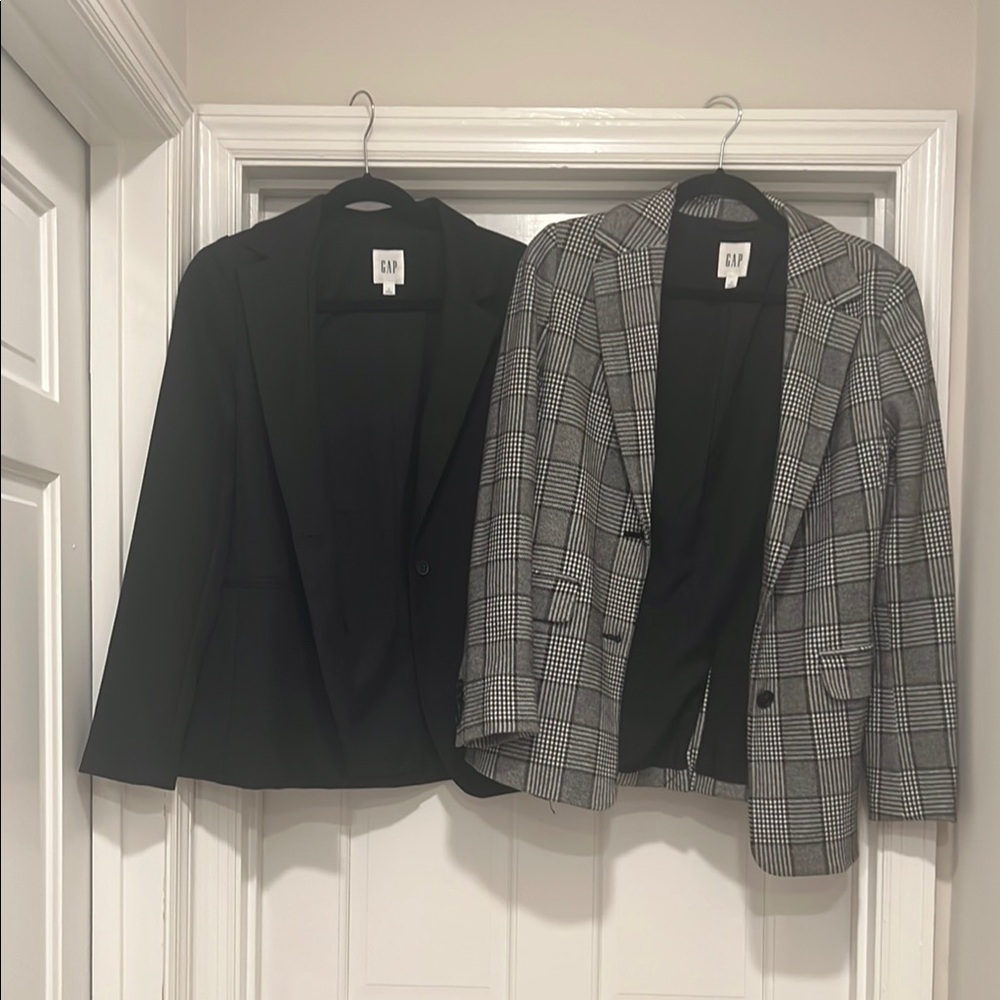 Classic Black and Gray Plaid Oversized Blazers by Gap